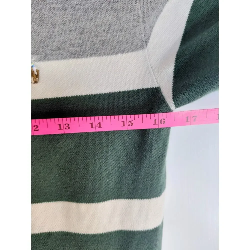Vintage Polo Ralph Lauren Boys L 16/18 Striped Polo Shirt Green Gray Pony Mesh